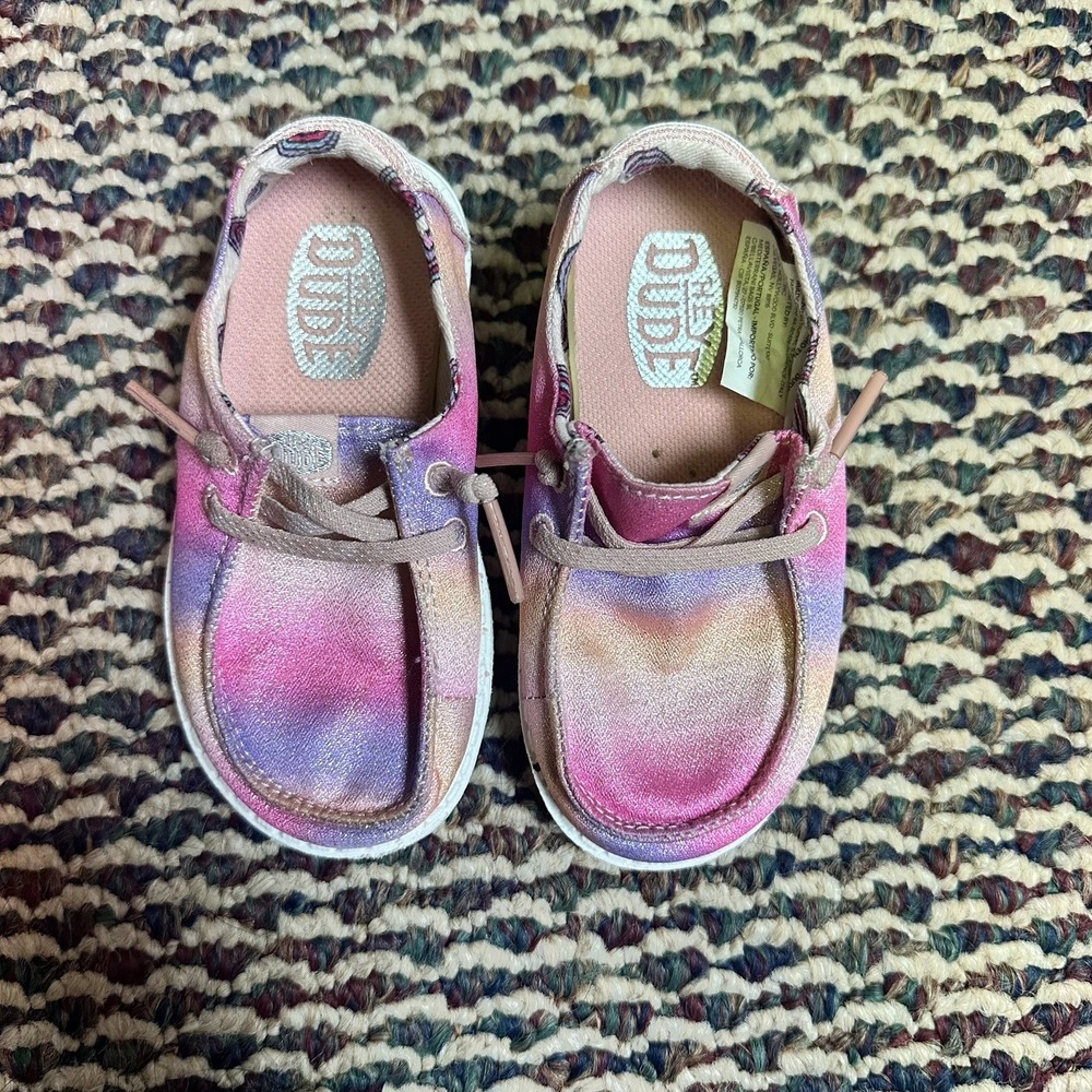 Hey Dudes Toddler Sz 7 Wendy Slip On Shoes Pink Purple Glitter Tie Dye